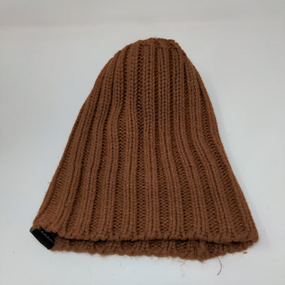 Tahari Knit Beanie Hat Pom Pom Patch Logo Brown Warm One Size