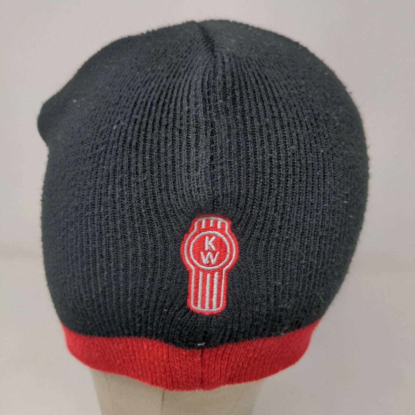 KW Kenworth Men's Beanie Hat Black Red Embroidered Logo Spell Out
