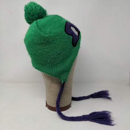 Nickelodeon Boys Winter Beanie Hat Green 14 & Older Ear Flaps Eyes Pom Pom 2013
