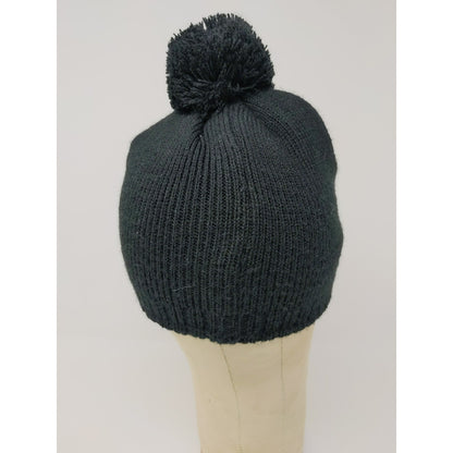 Made With Love Ireland Beanie Hat Green Shiny Pom Pom Black Knit Acrylic