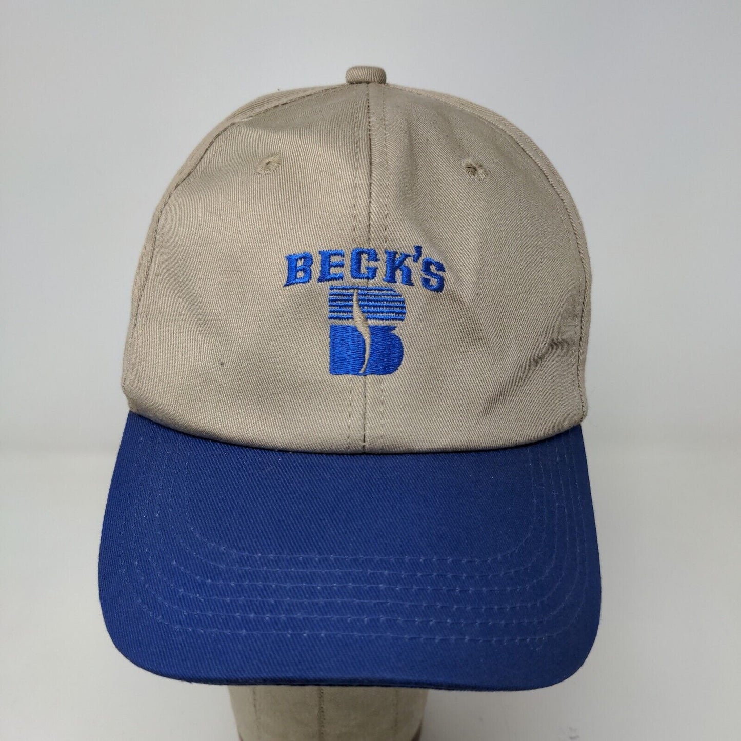 Beck's Seeds Men's Snapback Hat Tan Blue Adjustable Embroidered Logo