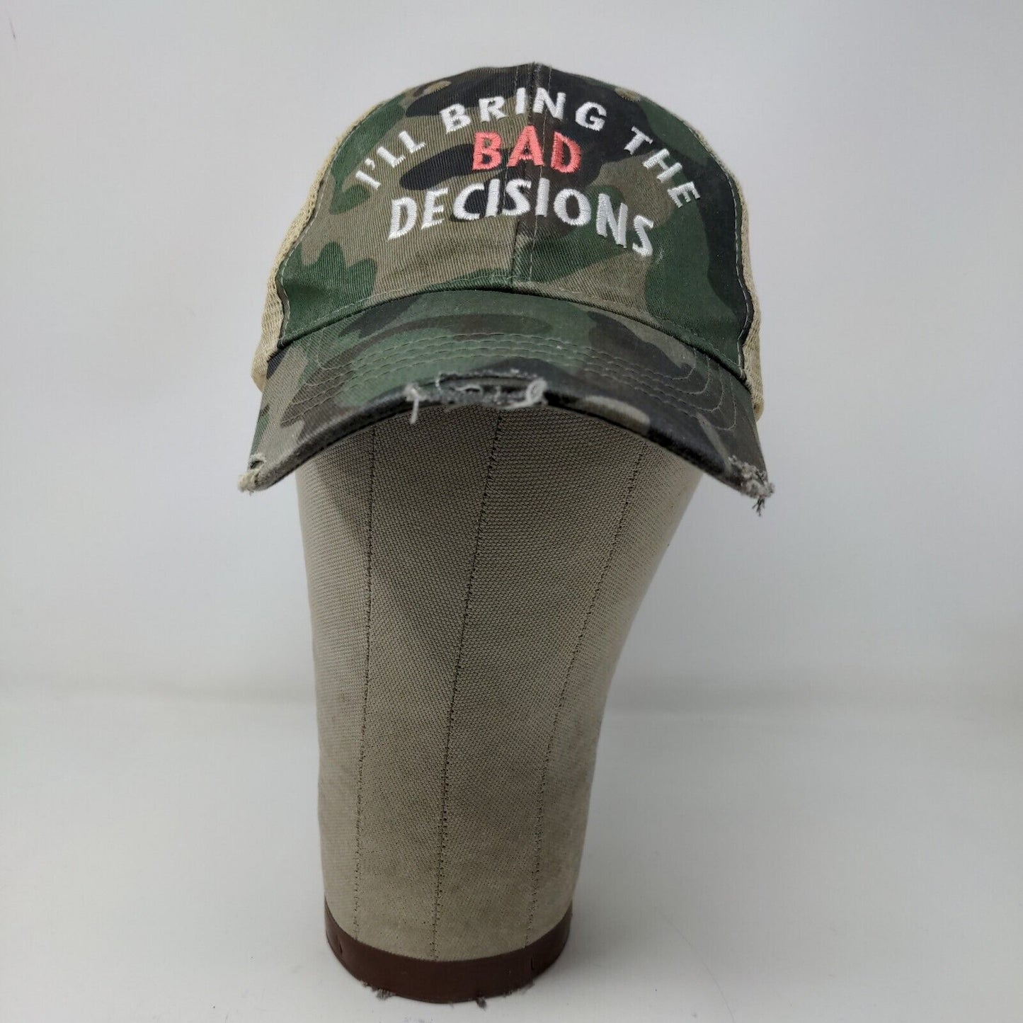 Adams Mens I'll Bring the Bad Decisions Meshback Snapback Green Camo Hat Cap