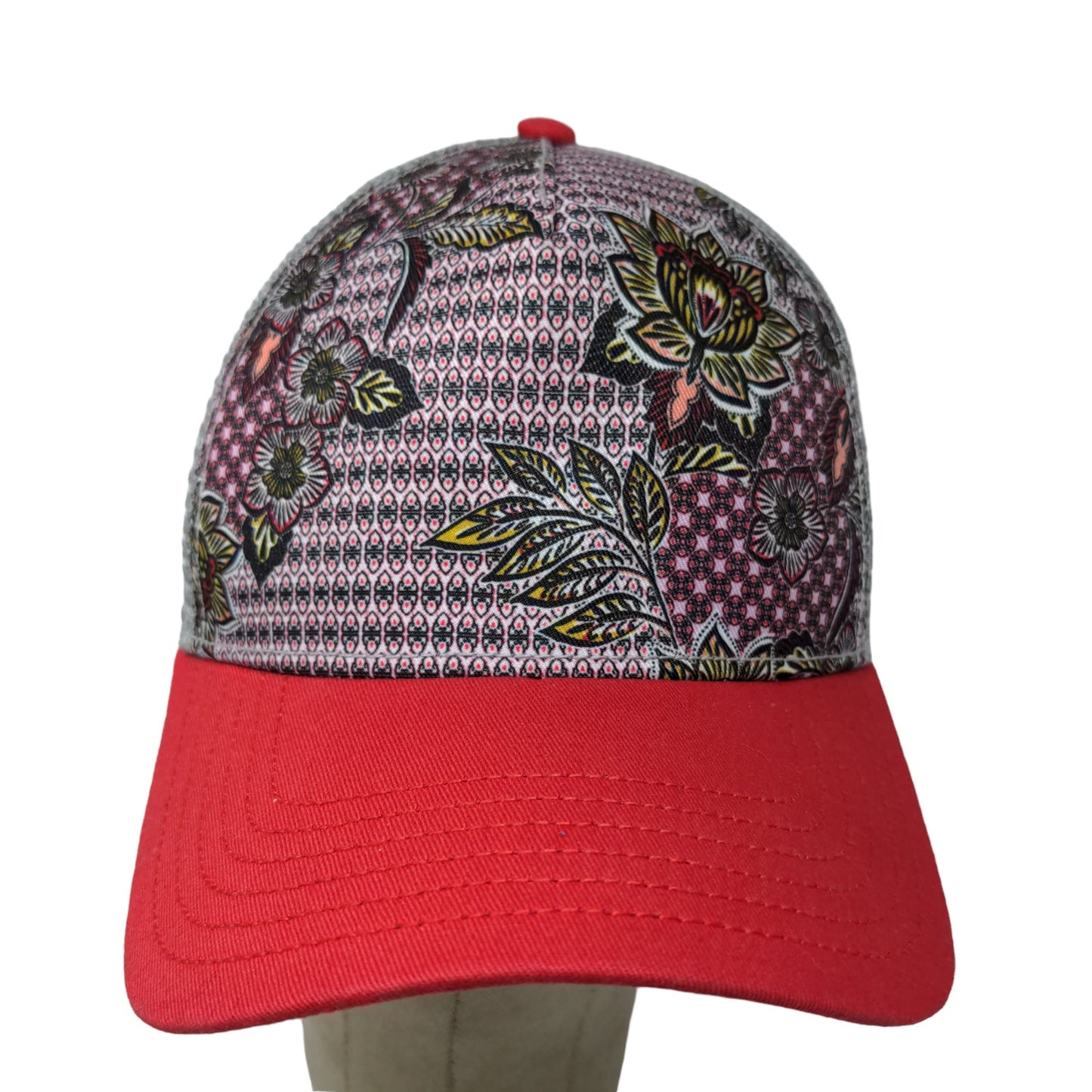 Unbranded Women's Floral Print Snapback Mesh Back Hat Pink Gray Adjustable