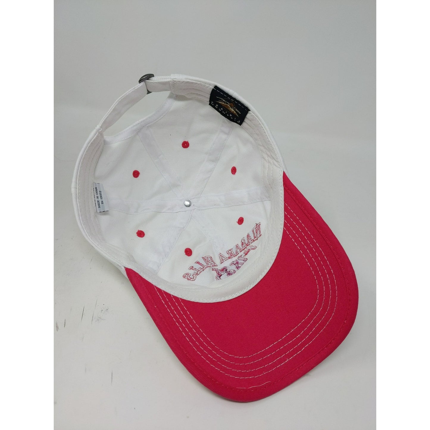 Niagra Falls State Park Slideback Hat White & Pink Embroidered Spell Out