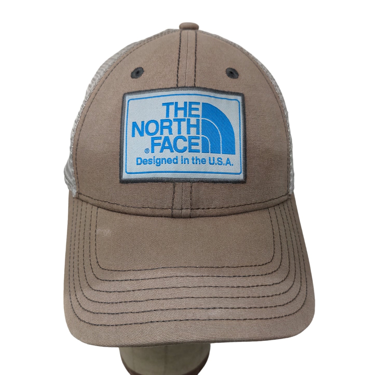 The North Face Men's Snapback Mesh Back Hat Tan Gray Patch Logo