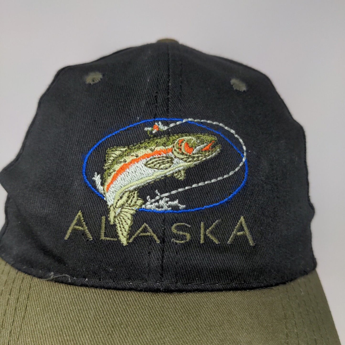 Tongass Men's Snapback Hat Black Green Alaska Embroidered Fish Logo