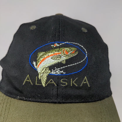 Tongass Men's Snapback Hat Black Green Alaska Embroidered Fish Logo