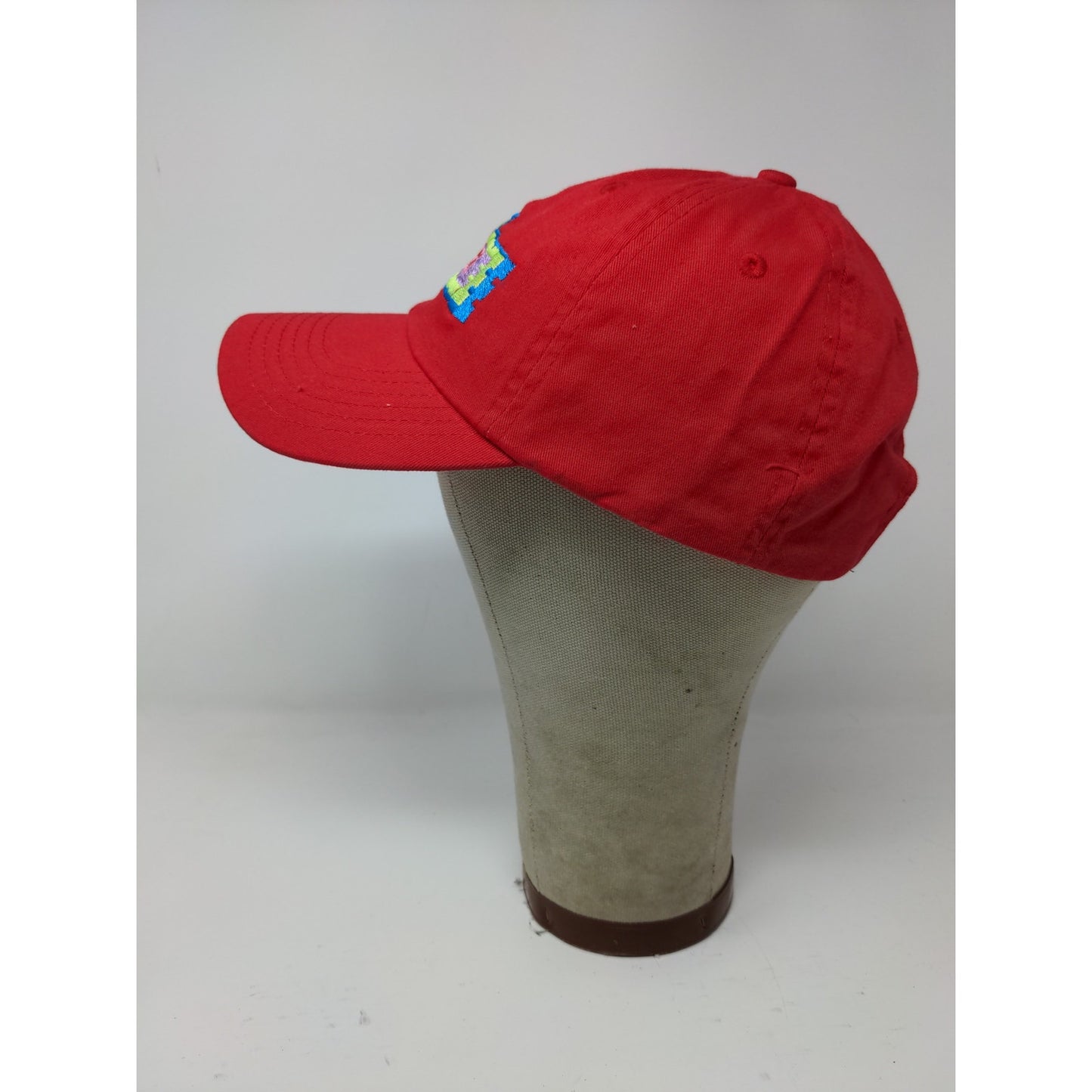 Justice Slideback Hat Red Embroidered Spell Out Colorful 100% Cotton