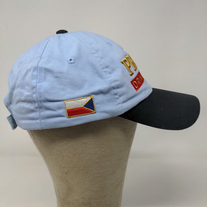 Praha Drinking Tea Men's Strapback Hat Prague Souvenir Embroidered Logo Blue 58