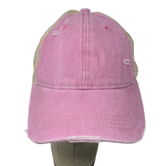 C.C. Womens Strapback Mesh Back Hat Pink Adjustable Distressed