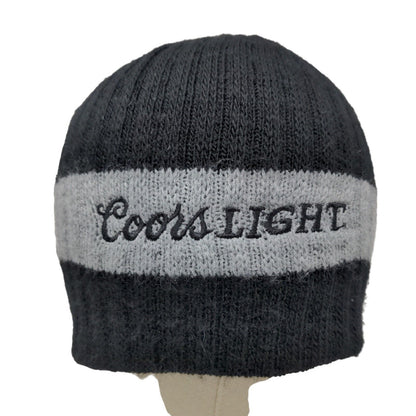 Coors Light Men's Knit Beanie Ski Cap Hat Black Gray Striped Embroidered Logo