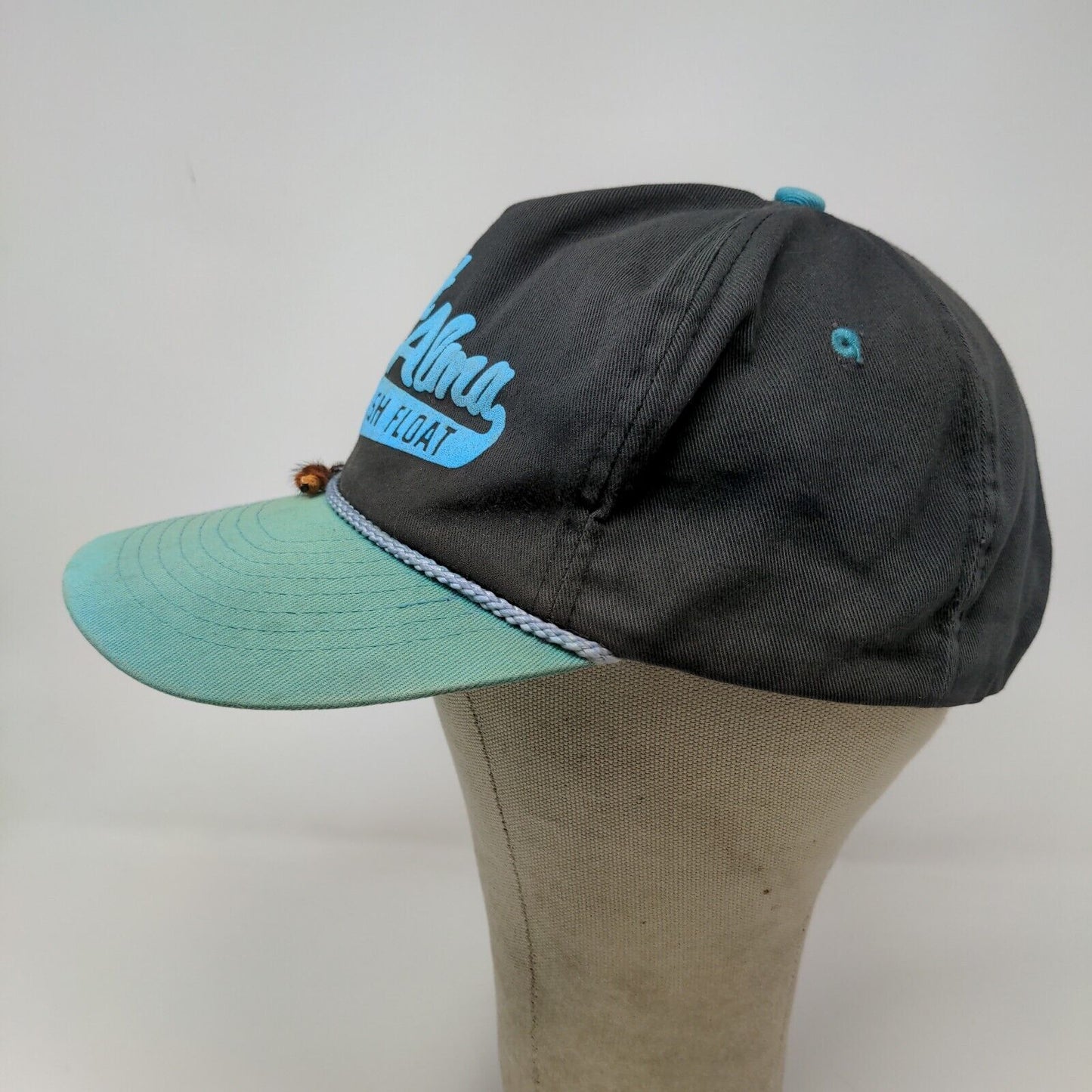 Great Alma Fish Float Snapback Hat Blue OSFA Graphic Spell Out Logo Distressed