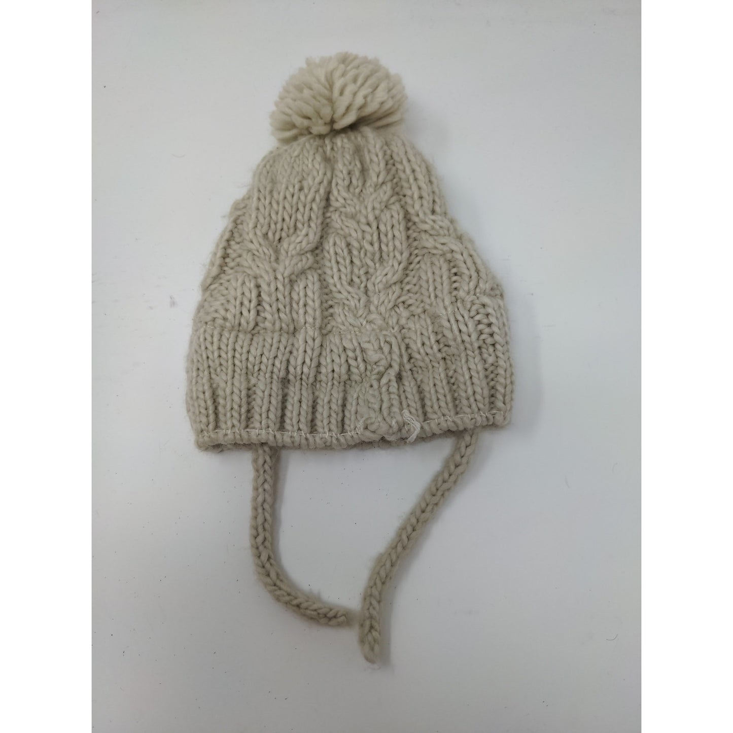 Youth Girls Zara Cable Knit Beanie Hat Pom Pom Cream Chin Ties