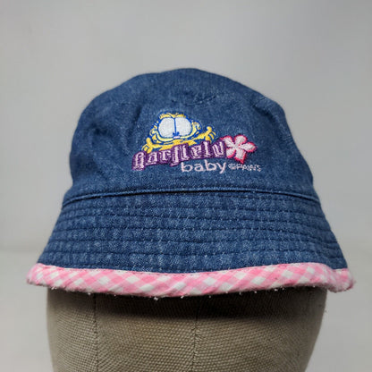 Garfield Baby Girls Bucket Hat Blue Pink Embroidered Logo Paws