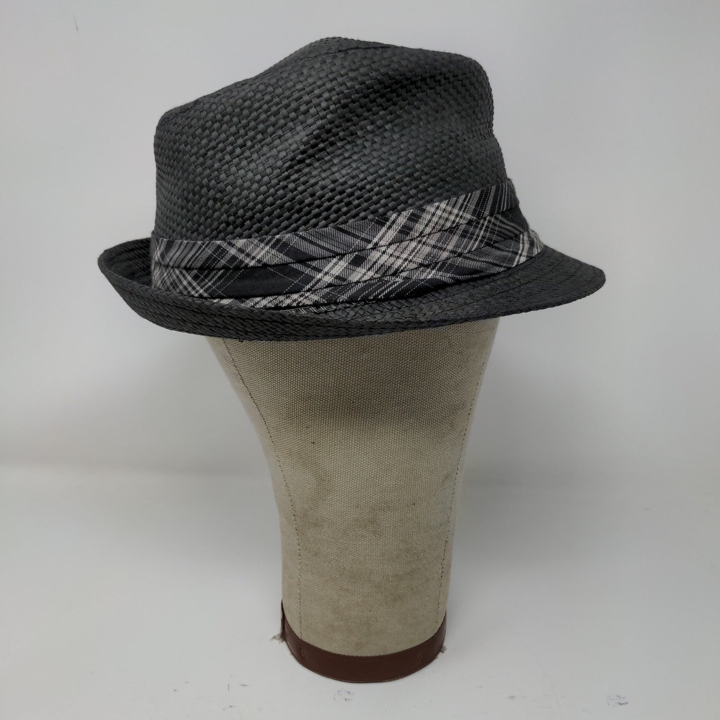 Black Rivet Brand 100% Paper Hat Fedora Size S/M Black Gray Hat Band