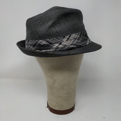 Black Rivet Brand 100% Paper Hat Fedora Size S/M Black Gray Hat Band