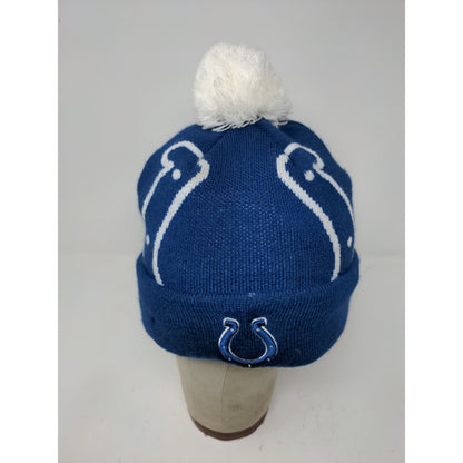 New Era NFL Indianapolis Colts Football Beanie Hat Embroidered Logo Pom Pom Blue