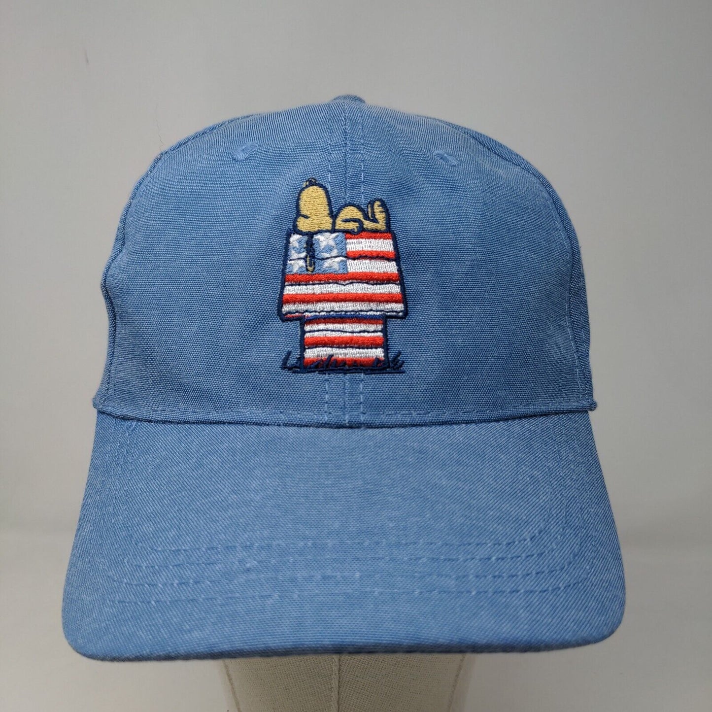 Peanuts Men's Strapback Hat Blue OSFM Embroidered Snoopy Logo Patriotic