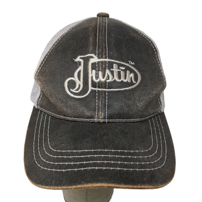 Justin Men's Strapback Mesh Back Hat Brown White Embroidered Logo