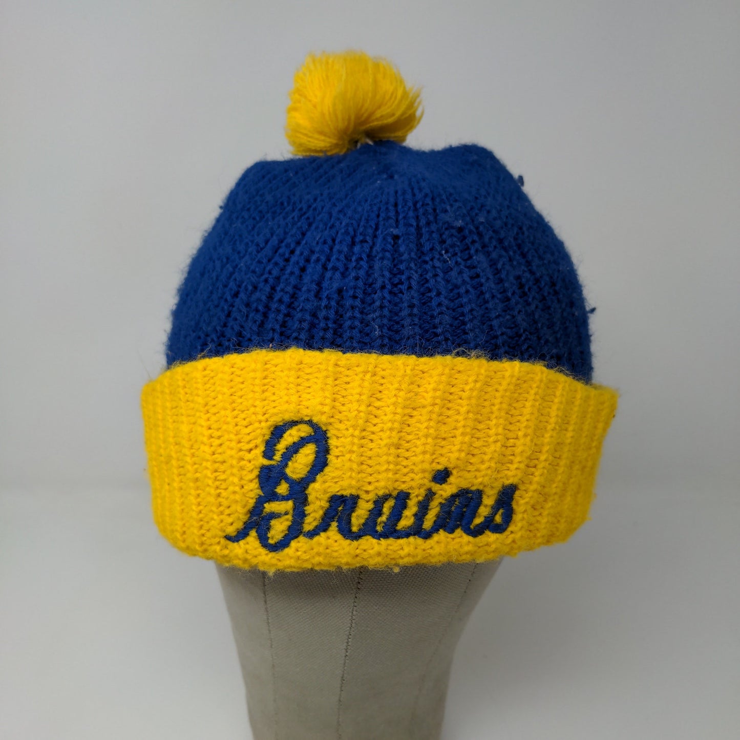 UCLA Bruins Beanie Hat Embroidered Logo Blue Yellow Pom Pom Knit