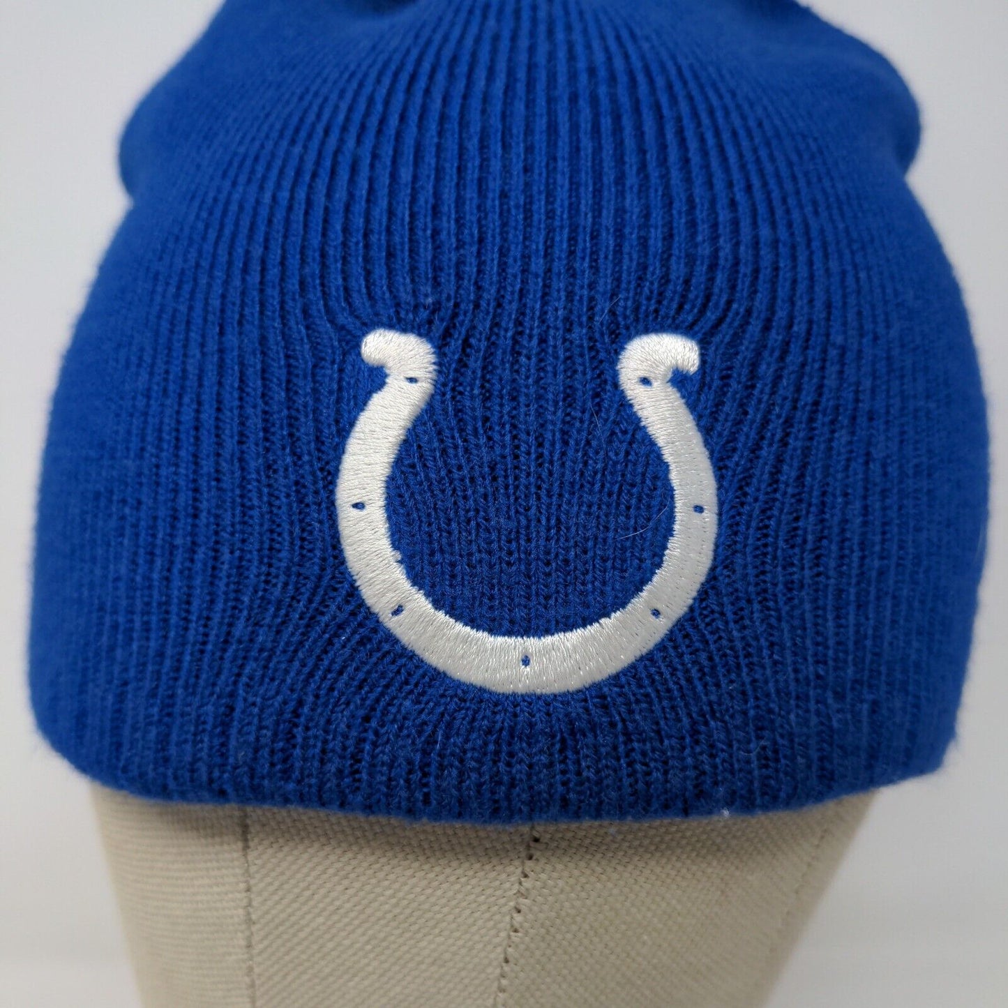 Vintage NFL Blue White Colts Beanie Hat Shane Co. Official Jeweler Embroidered