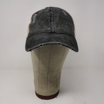 Women's Ponyflo Gray Denim Baseball Hat Cap Meshback Distressed One Size