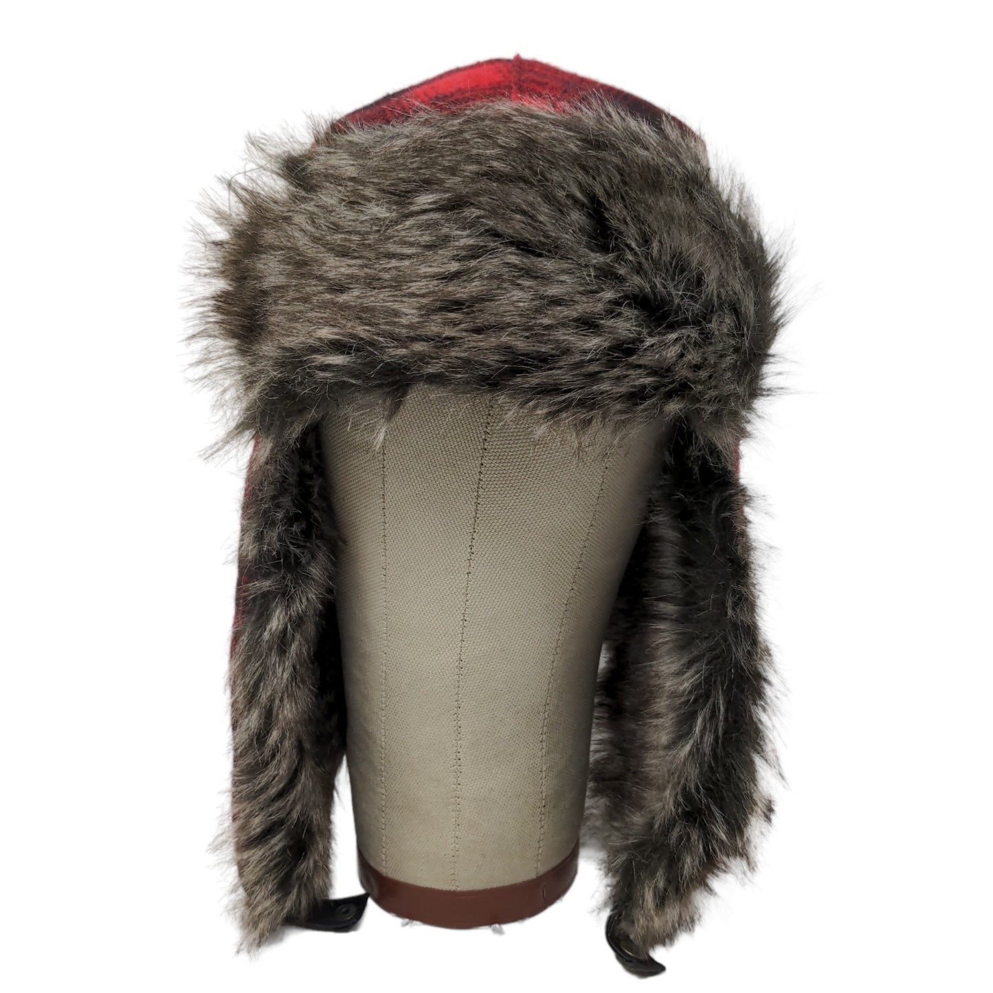 Goodfellow & Co Men's Trapper Hat Red Plaid One Size Vegan Fur Trim Ear Flaps