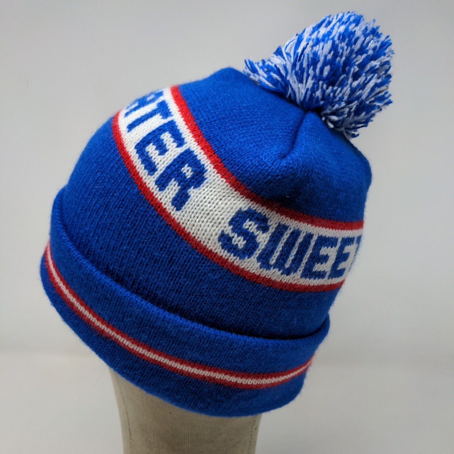 Cap America Men's Knit Beanie Hat Cap Blue Sweetwater Made in USA Pom Pom