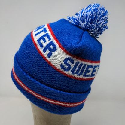 Cap America Men's Knit Beanie Hat Cap Blue Sweetwater Made in USA Pom Pom