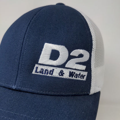 D2 Land & Water Snapback Mesh Back Hat Blue White Adjustable Embroidered Logo