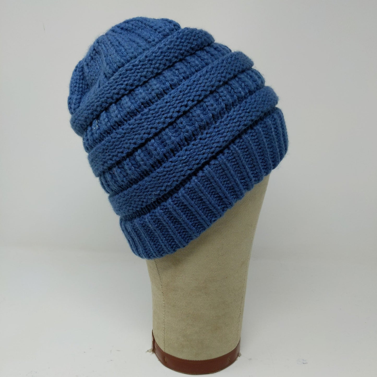 C.C. Exclusives Cable Knit Beanie Hat Blue Patch Logo 100% Acrylic
