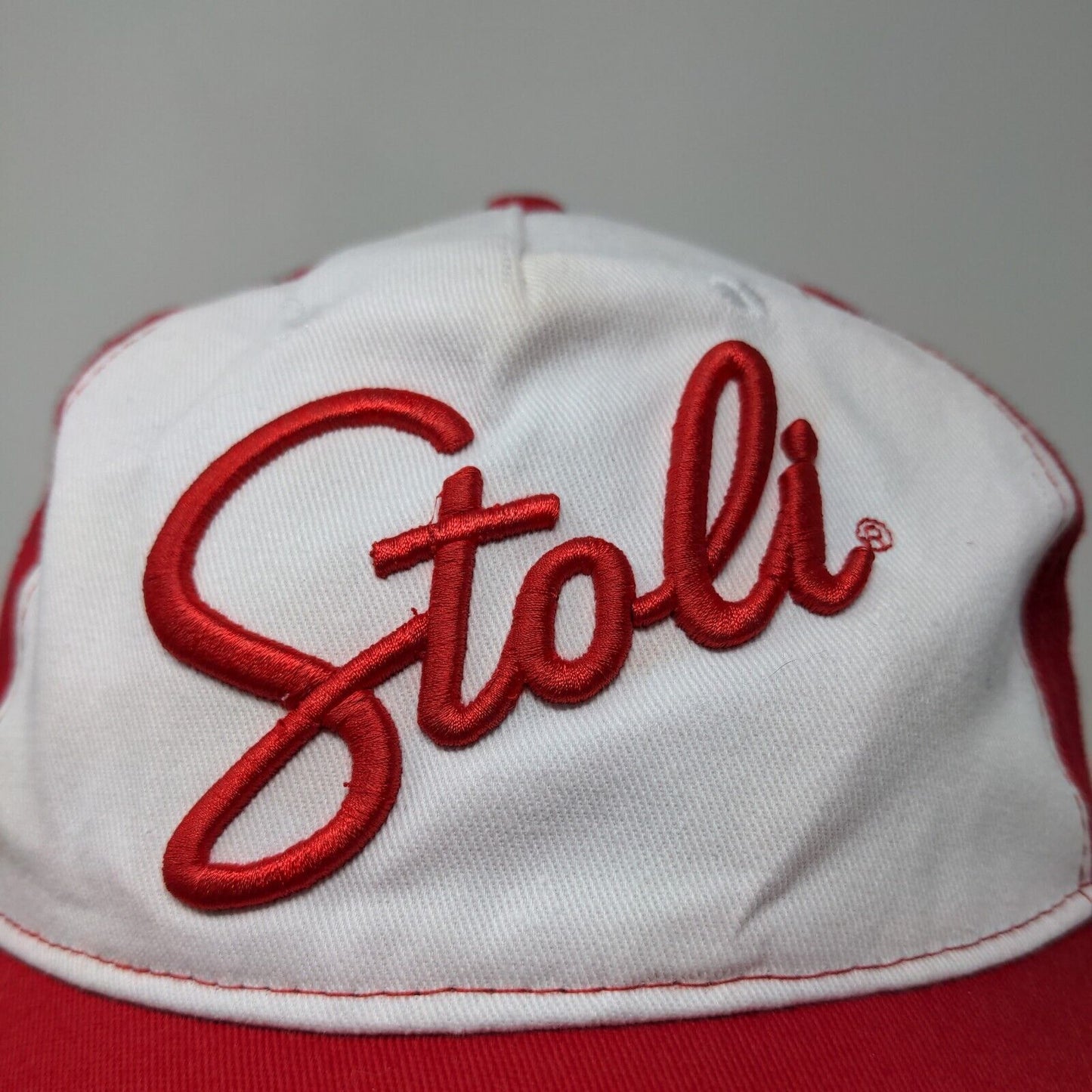 Stoli Vodka Men's Slideback Hat Red White Adjustable Embroidered Big Logo Beer