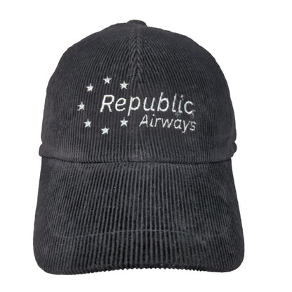 Republic Airways Men's Corduroy Fitted Hat Black Size 57CM Embroidered Logo
