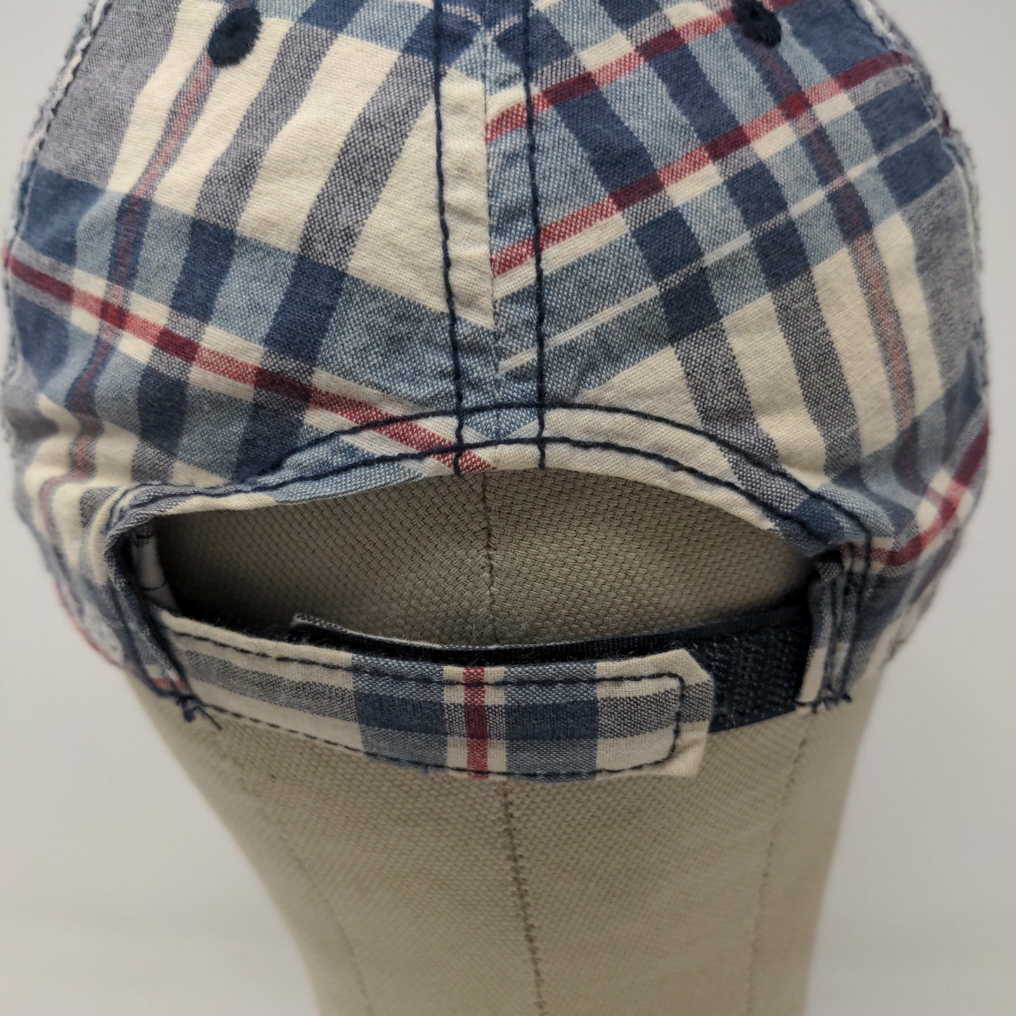 USA Patriotic Blue White Plaid Hat Strapback Cap Embroidered Spell Out