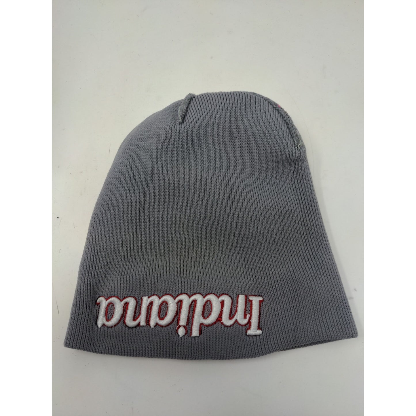 Indiana Beanie Hat Gray Embroidered Spell Out Logo Knit Soft
