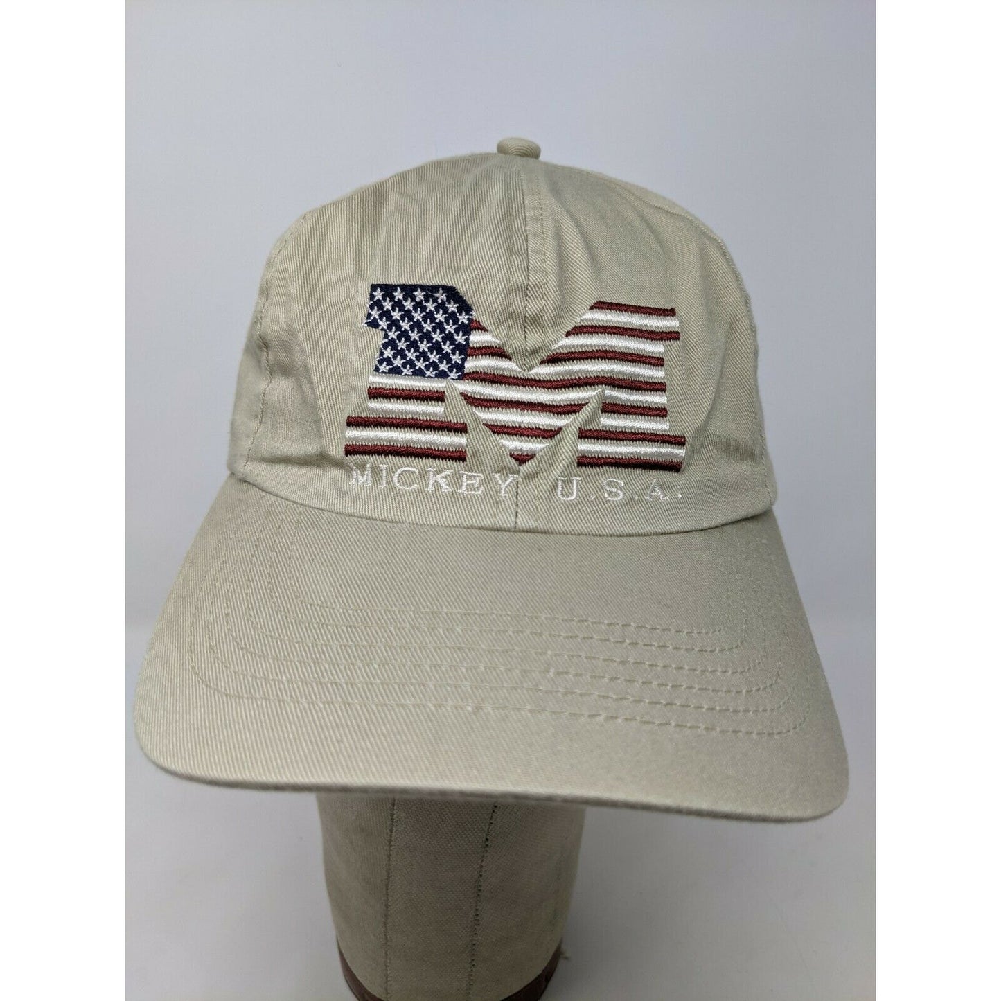 Walt Disney World Mickey USA Hat Patriotic Dad Cap Slideback Adjustable Beige