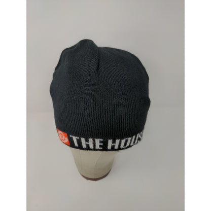 The House Striped Beanie Hat Orange & Black Spell Out Logo Knit